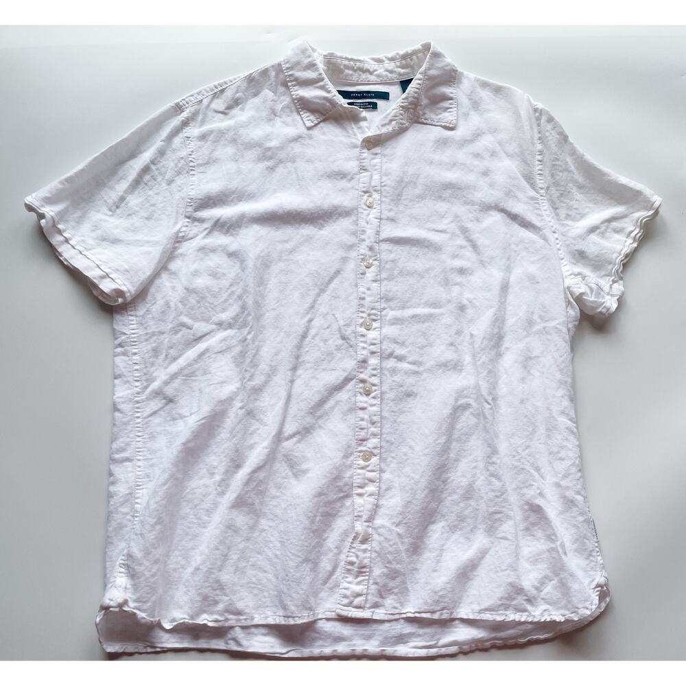Perry Ellis White Linen Blend Short Sleeve Button Down Shirt Size L/XL